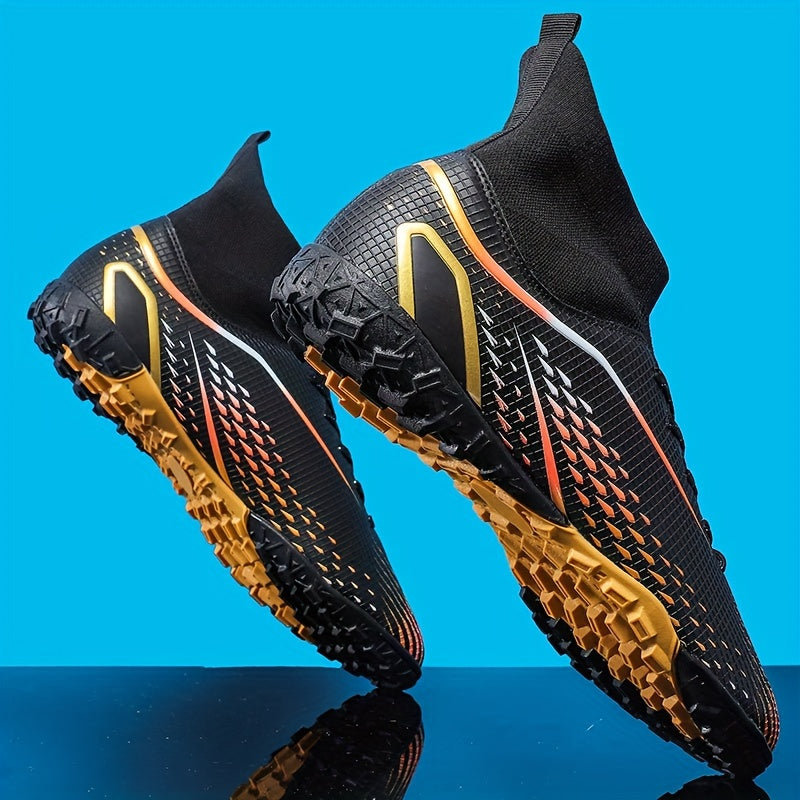 Professional Men's High Top Turf Football Boots - Anti-skid Breathable Lace Up TF Soccer Cleats for Summer Rainy Day Training and Outdoor Competition