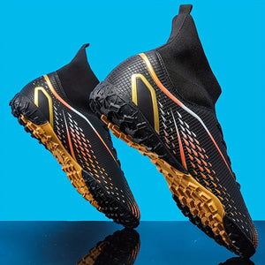 Professional Men's High Top Turf Football Boots - Anti-skid Breathable Lace Up TF Soccer Cleats for Summer Rainy Day Training and Outdoor Competition