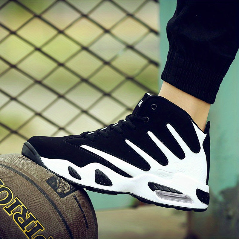 Men's Professional Basketball Shoes, Comfy High Top Breathable Non Slip Shock Absorption Lace Up Air Cushion Sneakers For Training Running Walking