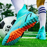 Professional Men's High Top Turf Football Boots - Anti-skid Breathable Lace Up TF Soccer Cleats for Summer Rainy Day Training and Outdoor Competition