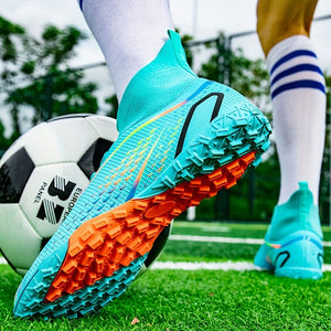 Professional Men's High Top Turf Football Boots - Anti-skid Breathable Lace Up TF Soccer Cleats for Summer Rainy Day Training and Outdoor Competition