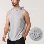 GOD GOT ME Print, Men's Quick-drying Breathable Sports Hooded Tanktop, Casual Light Loose Sleeveless Shirt For Gym Training Running Basketball