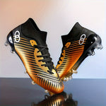 Men's Trendy Striped AG Soccer Shoe With Collar, Non Slip Comfy Football Training Shoes For Outdoor Competition, All Seasons