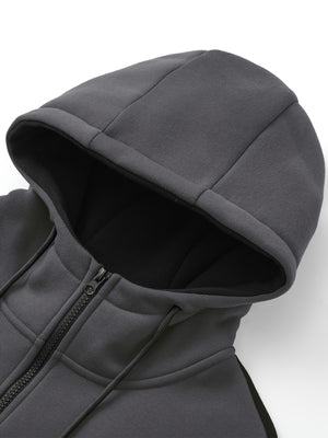 Two-Piece Color Block Men's Casual Sportswear Hoodie Set, Zip-Up Drawstring Jogging Suit For All Seasons