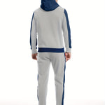 Two-Piece Color Block Men's Casual Sportswear Hoodie Set, Zip-Up Drawstring Jogging Suit For All Seasons