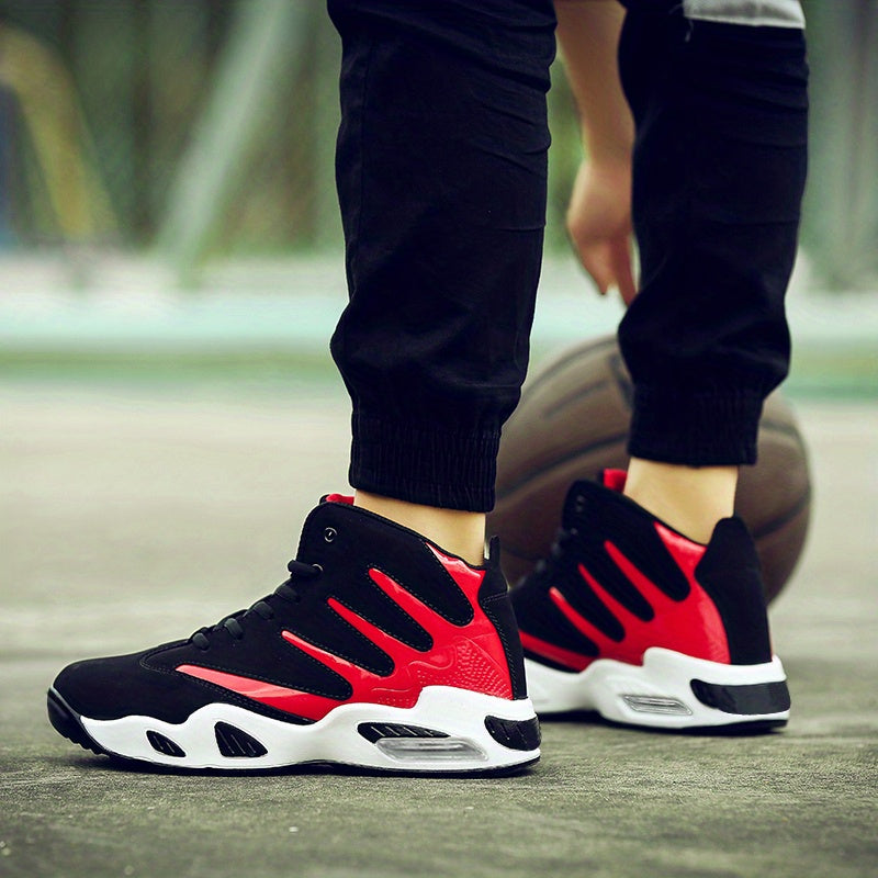 Men's Professional Basketball Shoes, Comfy High Top Breathable Non Slip Shock Absorption Lace Up Air Cushion Sneakers For Training Running Walking