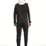 Two-Piece Color Block Men's Casual Sportswear Hoodie Set, Zip-Up Drawstring Jogging Suit For All Seasons