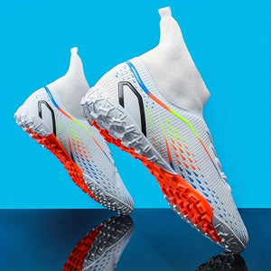 Professional Men's High Top Turf Football Boots - Anti-skid Breathable Lace Up TF Soccer Cleats for Summer Rainy Day Training and Outdoor Competition