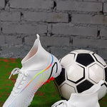 Professional Men's High Top Turf Football Boots - Anti-skid Breathable Lace Up TF Soccer Cleats for Summer Rainy Day Training and Outdoor Competition