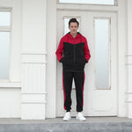 Two-Piece Color Block Men's Casual Sportswear Hoodie Set, Zip-Up Drawstring Jogging Suit For All Seasons