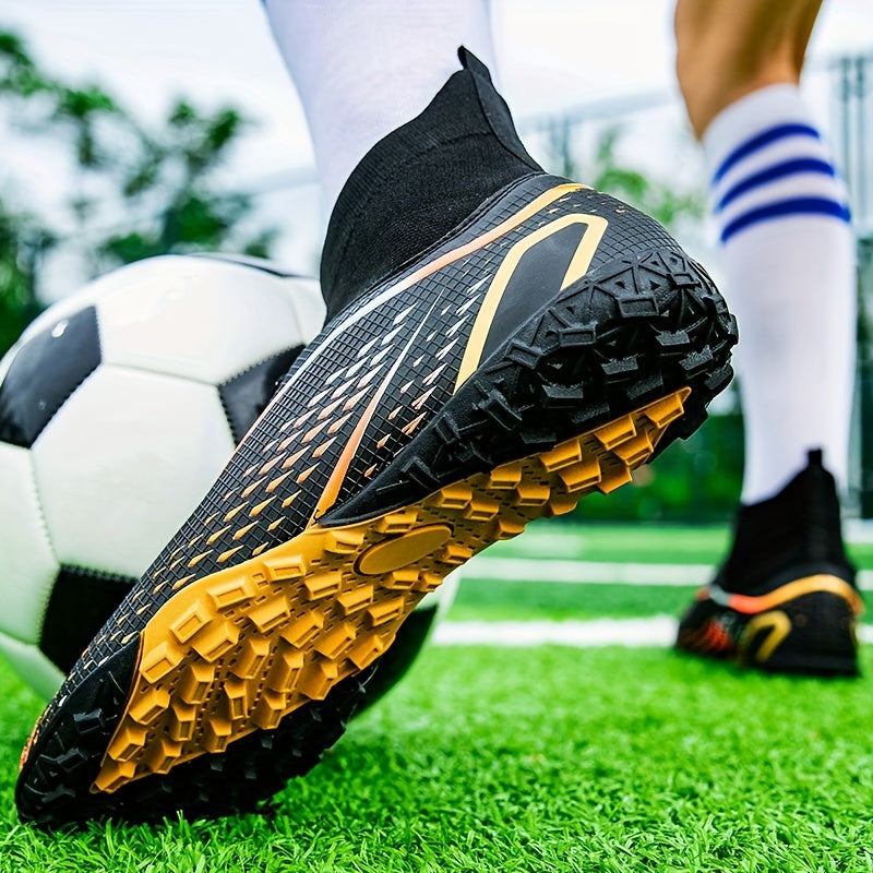 Professional Men's High Top Turf Football Boots - Anti-skid Breathable Lace Up TF Soccer Cleats for Summer Rainy Day Training and Outdoor Competition