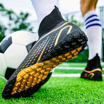 Professional Men's High Top Turf Football Boots - Anti-skid Breathable Lace Up TF Soccer Cleats for Summer Rainy Day Training and Outdoor Competition