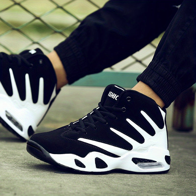 Men's Professional Basketball Shoes, Comfy High Top Breathable Non Slip Shock Absorption Lace Up Air Cushion Sneakers For Training Running Walking