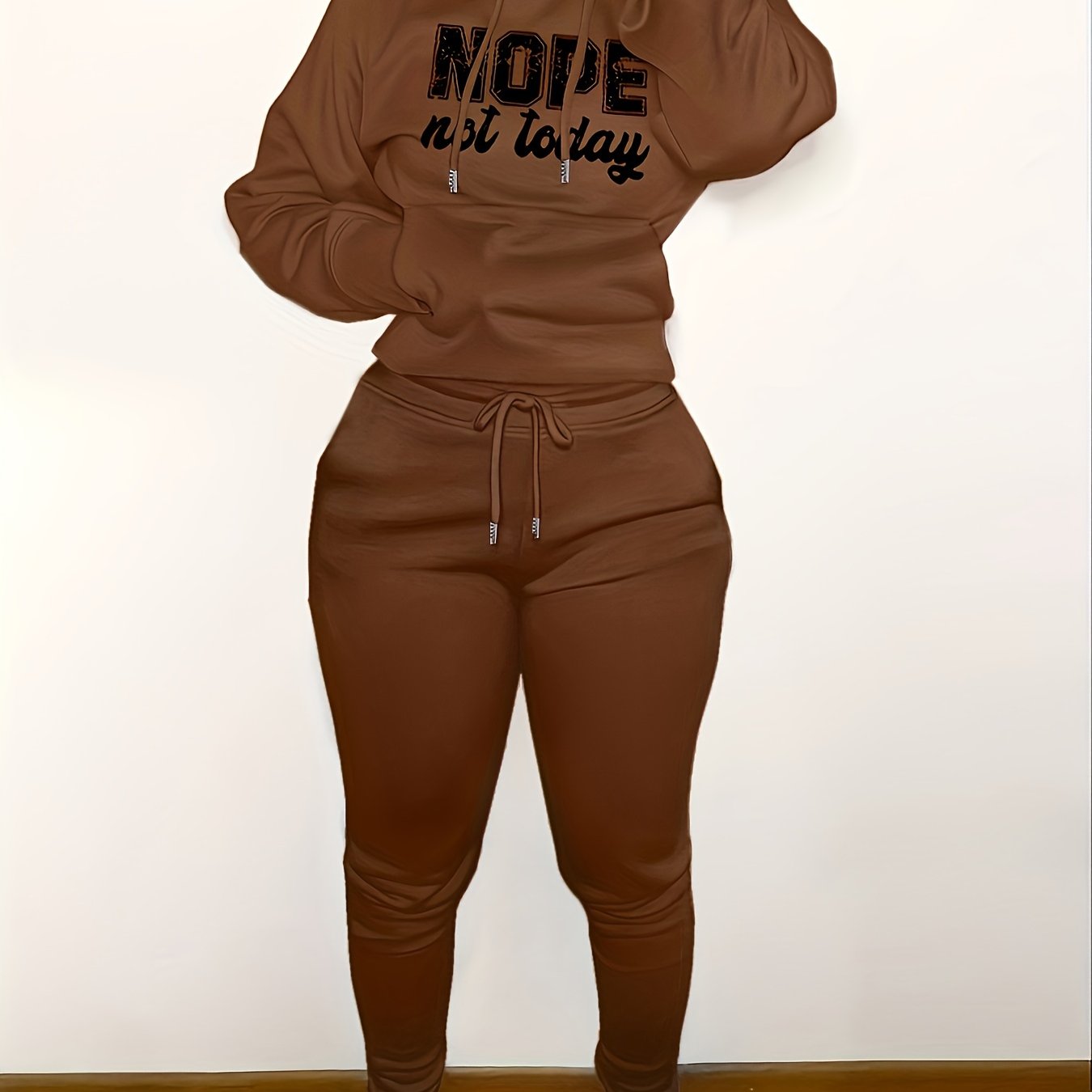 Womens Fashionable Athleisure Set - Letter Print Hoodie with Kangaroo Pocket & Drawstring Pants - Casual, Comfortable Sportswear Outfit for Everyday Style