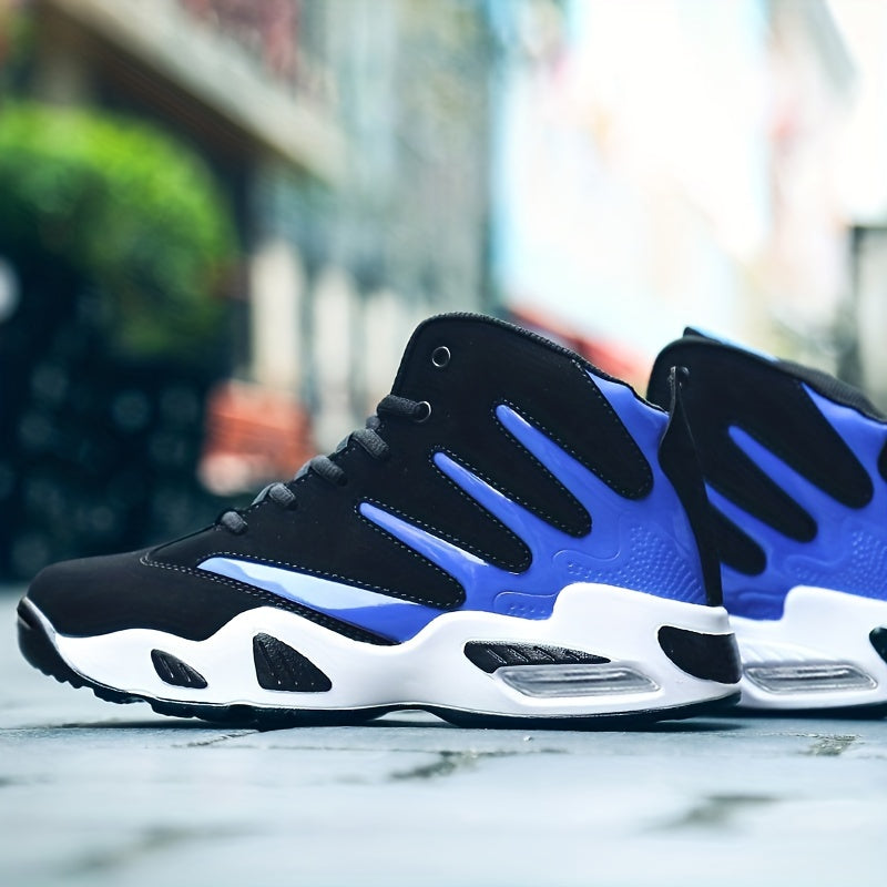 Men's Professional Basketball Shoes, Comfy High Top Breathable Non Slip Shock Absorption Lace Up Air Cushion Sneakers For Training Running Walking