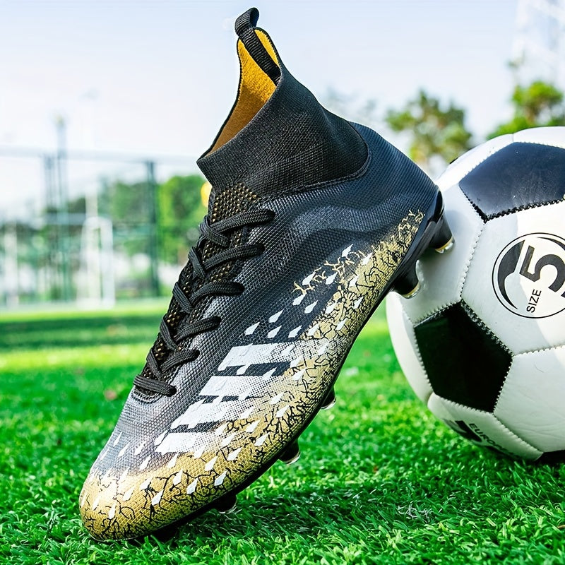 Men's Professional Football Shoes High Top Lace Up Non Slip With Cleat For Outdoor Competition Training Running, All Seasons