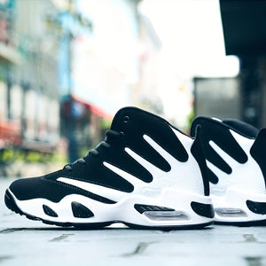 Men's Professional Basketball Shoes, Comfy High Top Breathable Non Slip Shock Absorption Lace Up Air Cushion Sneakers For Training Running Walking