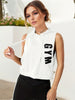 Women's Sleeveless Hooded T-Shirt with Letter Print, Loose Fit Casual Sportswear Top, Breathable Activewear Tank