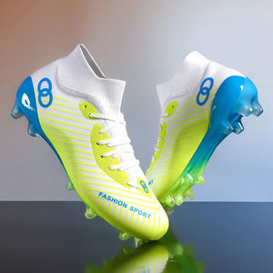 Men's Trendy Striped AG Soccer Shoe With Collar, Non Slip Comfy Football Training Shoes For Outdoor Competition, All Seasons