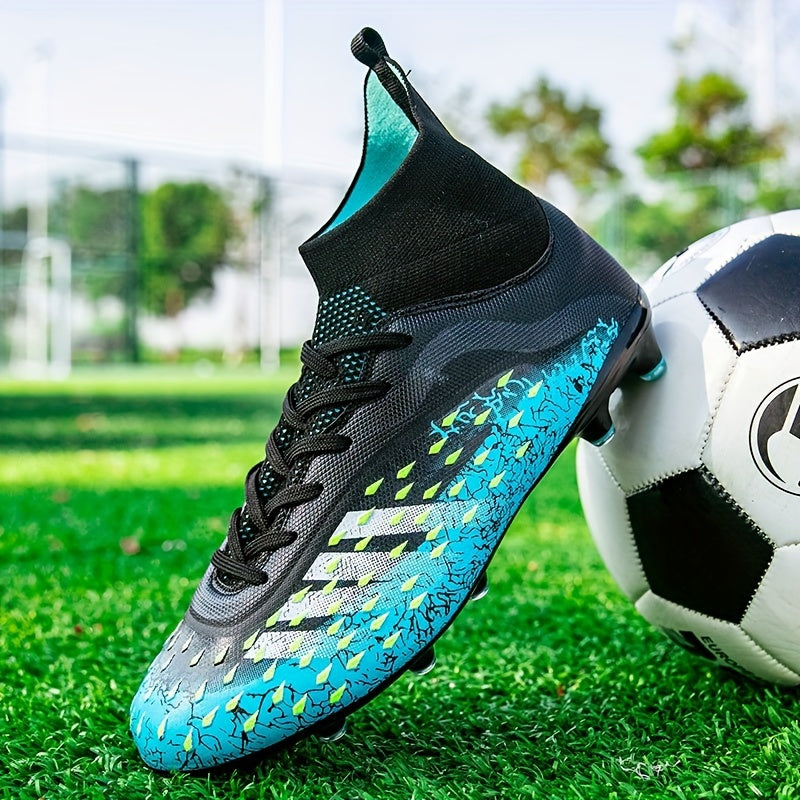 Men's Professional Football Shoes High Top Lace Up Non Slip With Cleat For Outdoor Competition Training Running, All Seasons