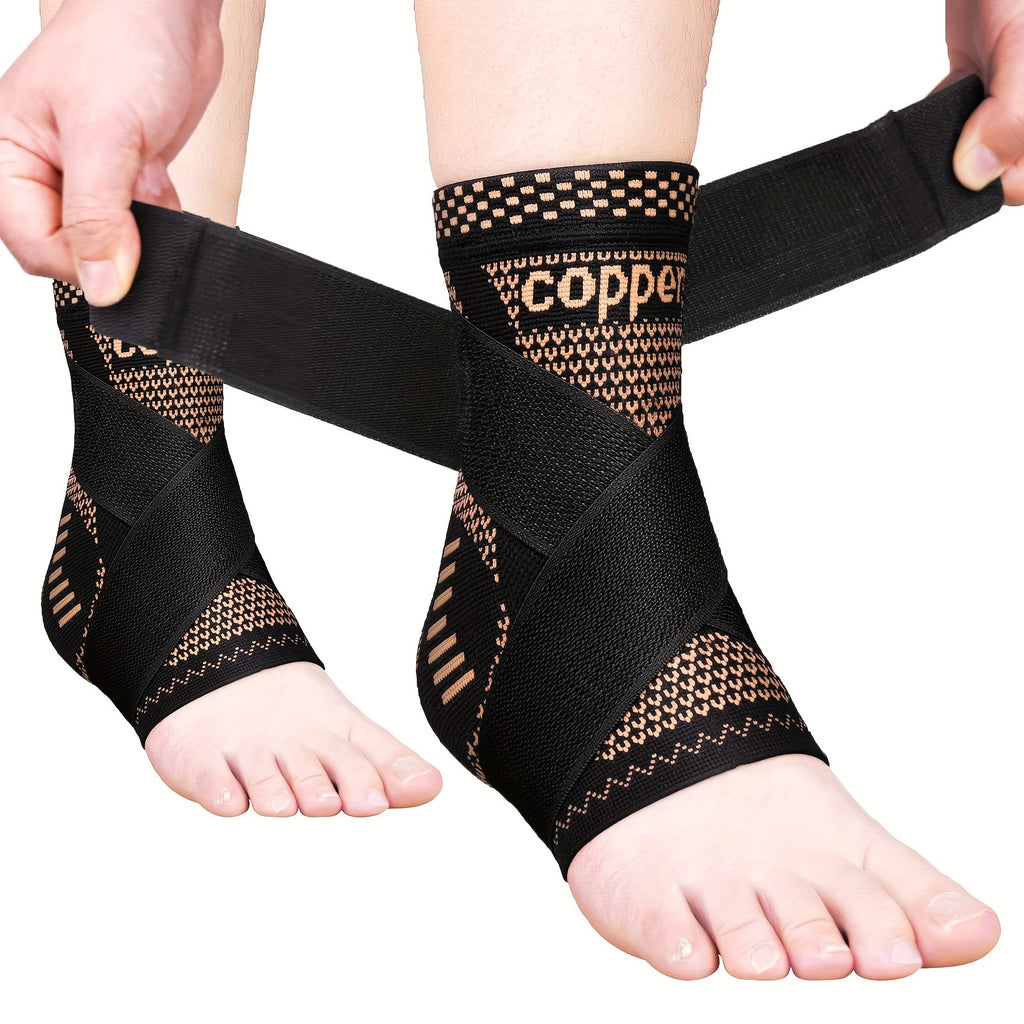 1pc Copper Ankle Brace Adjustable Compression Sleeve, Support Heel Brace For Football