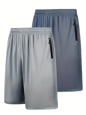 Quick Dry 2pcs Men's Athletic Shorts - Elastic Waistband with Zip Pockets - Basketball Football Activewear