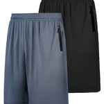 Quick Dry 2pcs Men's Athletic Shorts - Elastic Waistband with Zip Pockets - Basketball Football Activewear
