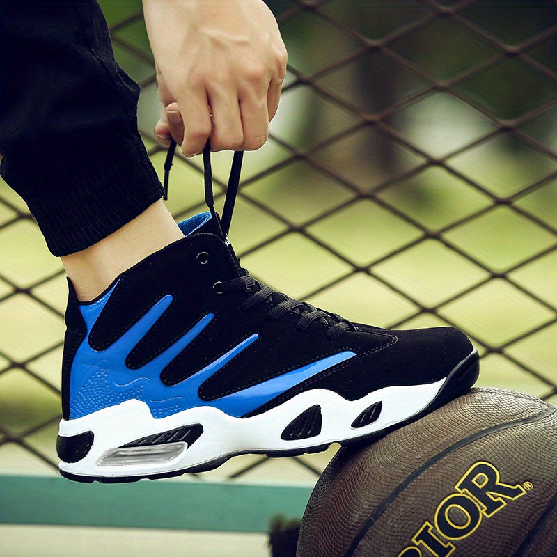 Men's Professional Basketball Shoes, Comfy High Top Breathable Non Slip Shock Absorption Lace Up Air Cushion Sneakers For Training Running Walking