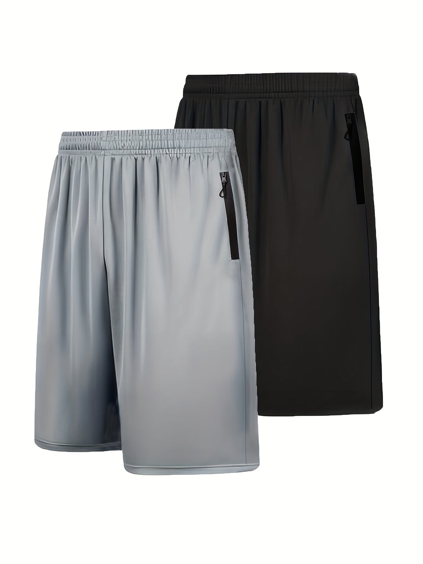 Quick Dry 2pcs Men's Athletic Shorts - Elastic Waistband with Zip Pockets - Basketball Football Activewear