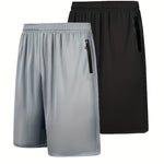 Quick Dry 2pcs Men's Athletic Shorts - Elastic Waistband with Zip Pockets - Basketball Football Activewear
