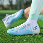Men's Trendy Striped AG Soccer Shoe With Collar, Non Slip Comfy Football Training Shoes For Outdoor Competition, All Seasons