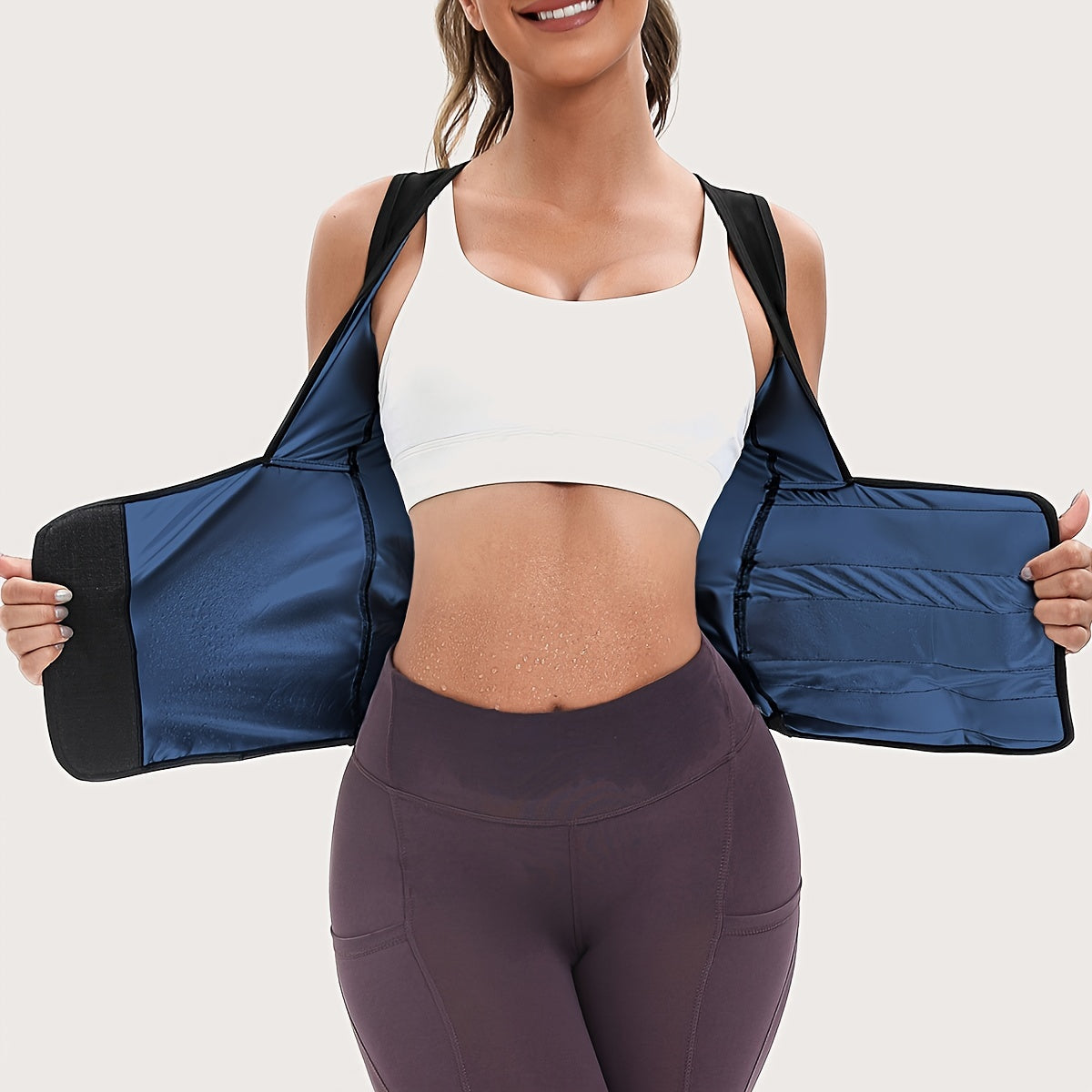Women's Sports Sweat Sauna Suit, Waist-Cinching Shapewear Vest with Fixed Bra for Anti-Sagging Support, Body-Shaping Running Workout Outfit, Convenient Stick-On Design, Tummy Control Yoga & Gym Wear Short Coat Top, Sexy Sport