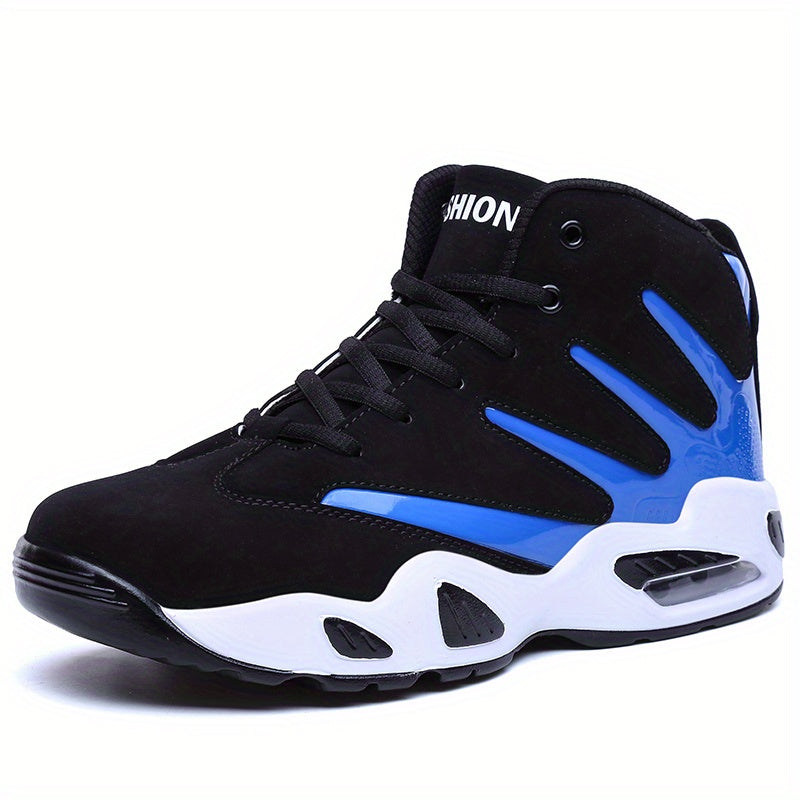 Men's Professional Basketball Shoes, Comfy High Top Breathable Non Slip Shock Absorption Lace Up Air Cushion Sneakers For Training Running Walking
