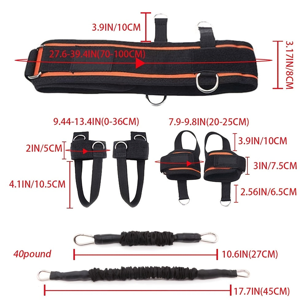 4pcs 160lbs Boxing Training Resistance Band Set - Exercise Equipment with Belt, Ankle Buckles, Hand Buckles for MMA, Karate, Basketball, Football - Enhances Power and Strength, Orange/Black