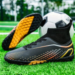 Professional Men's High Top Turf Football Boots - Anti-skid Breathable Lace Up TF Soccer Cleats for Summer Rainy Day Training and Outdoor Competition