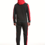 Two-Piece Color Block Men's Casual Sportswear Hoodie Set, Zip-Up Drawstring Jogging Suit For All Seasons