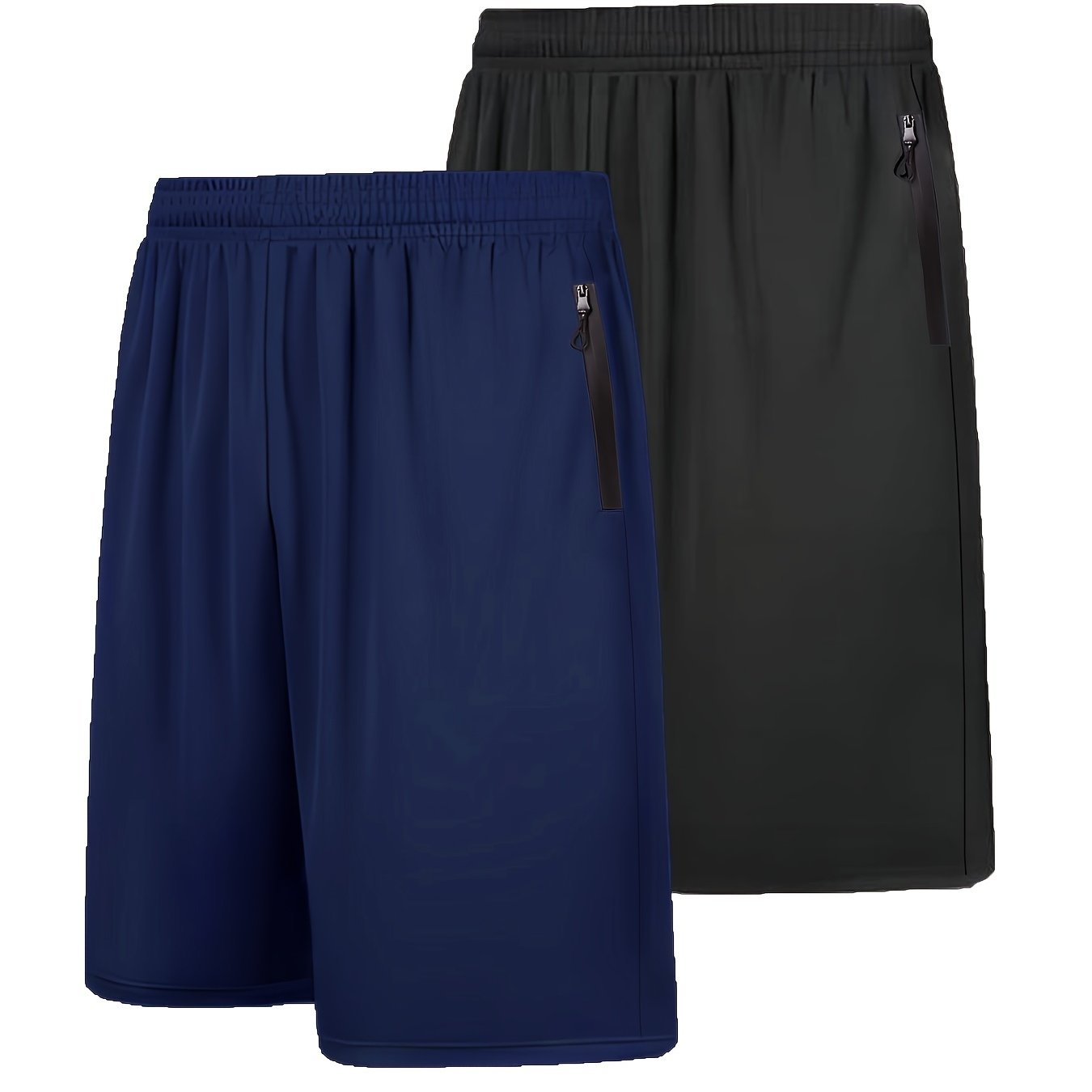 Quick Dry 2pcs Men's Athletic Shorts - Elastic Waistband with Zip Pockets - Basketball Football Activewear