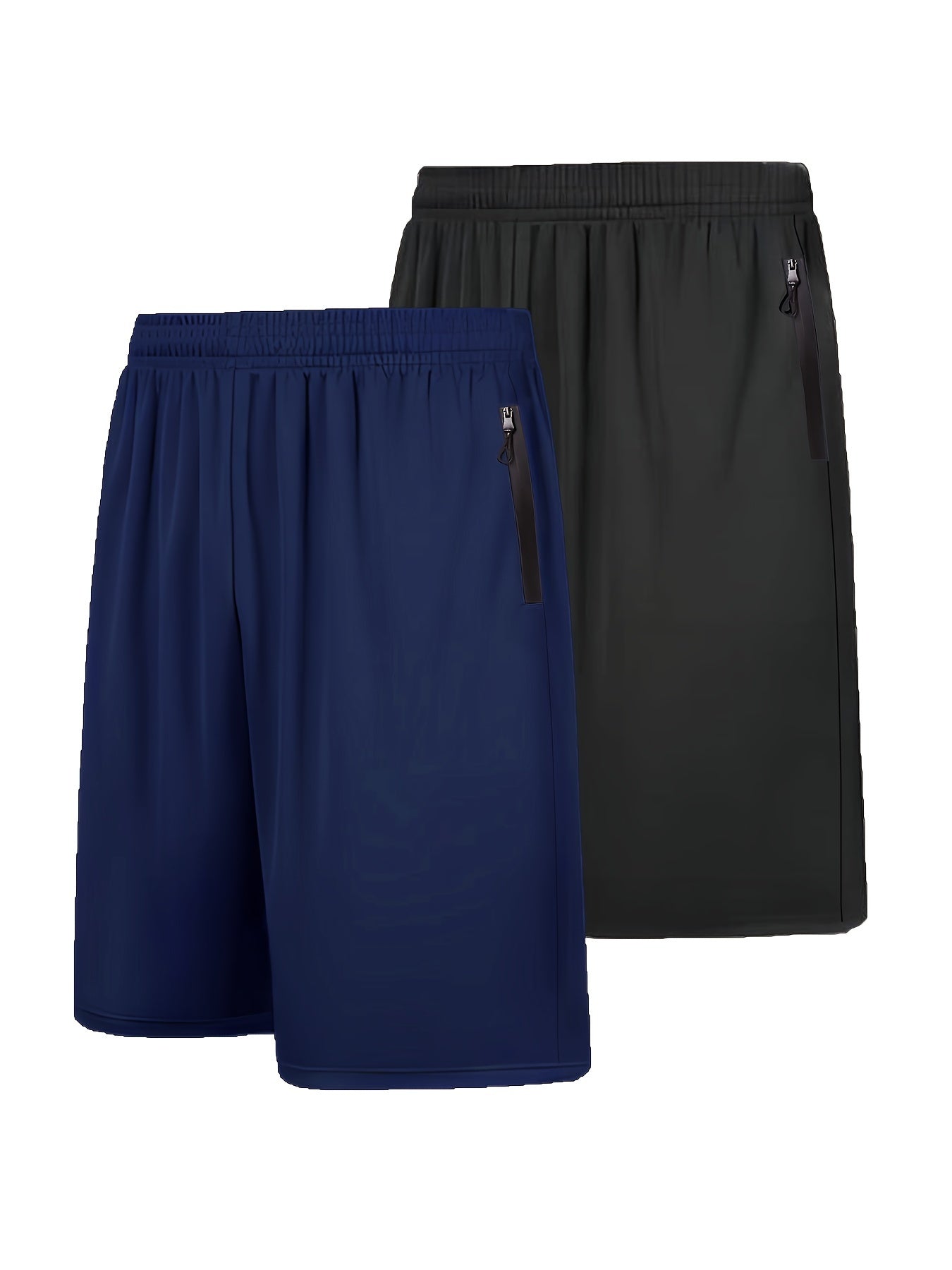 Quick Dry 2pcs Men's Athletic Shorts - Elastic Waistband with Zip Pockets - Basketball Football Activewear