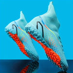 Professional Men's High Top Turf Football Boots - Anti-skid Breathable Lace Up TF Soccer Cleats for Summer Rainy Day Training and Outdoor Competition
