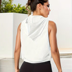 Women's Sleeveless Hooded T-Shirt with Letter Print, Loose Fit Casual Sportswear Top, Breathable Activewear Tank