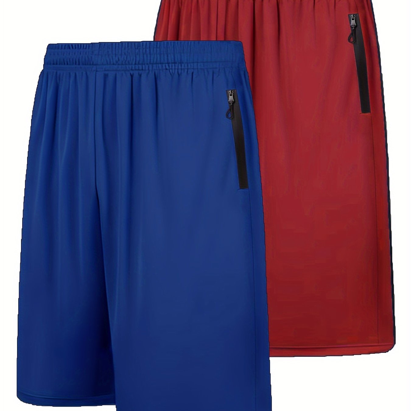 Quick Dry 2pcs Men's Athletic Shorts - Elastic Waistband with Zip Pockets - Basketball Football Activewear