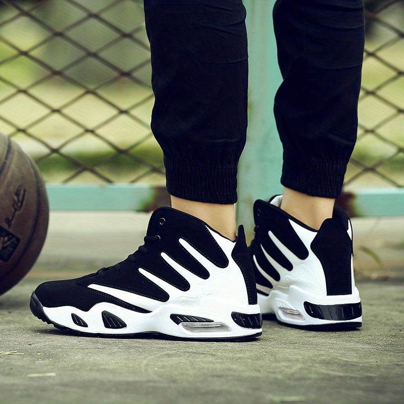 Men's Professional Basketball Shoes, Comfy High Top Breathable Non Slip Shock Absorption Lace Up Air Cushion Sneakers For Training Running Walking