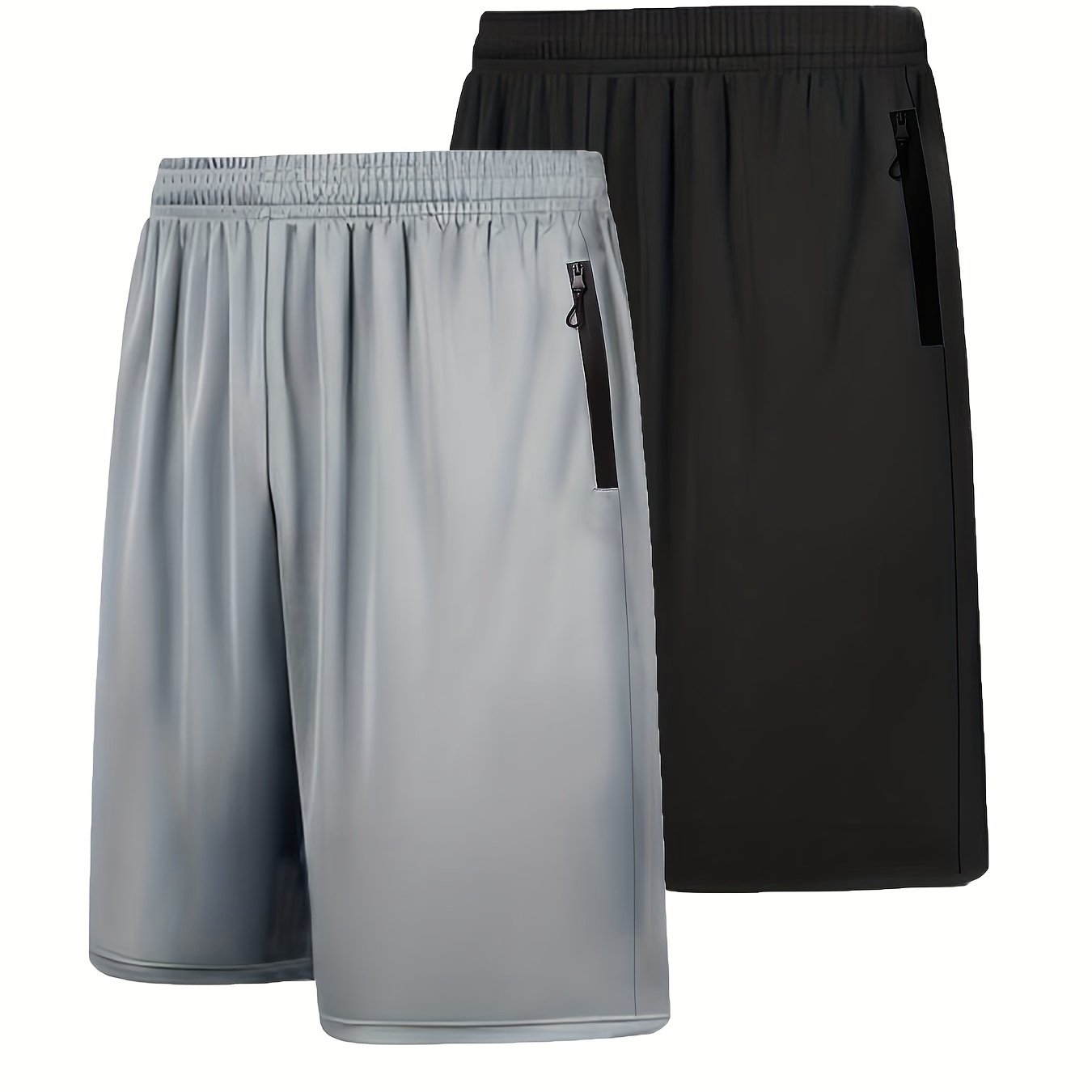 Quick Dry 2pcs Men's Athletic Shorts - Elastic Waistband with Zip Pockets - Basketball Football Activewear