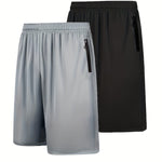 Quick Dry 2pcs Men's Athletic Shorts - Elastic Waistband with Zip Pockets - Basketball Football Activewear