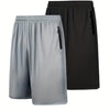 Quick Dry 2pcs Men's Athletic Shorts - Elastic Waistband with Zip Pockets - Basketball Football Activewear