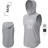 GOD GOT ME Print, Men's Quick-drying Breathable Sports Hooded Tanktop, Casual Light Loose Sleeveless Shirt For Gym Training Running Basketball