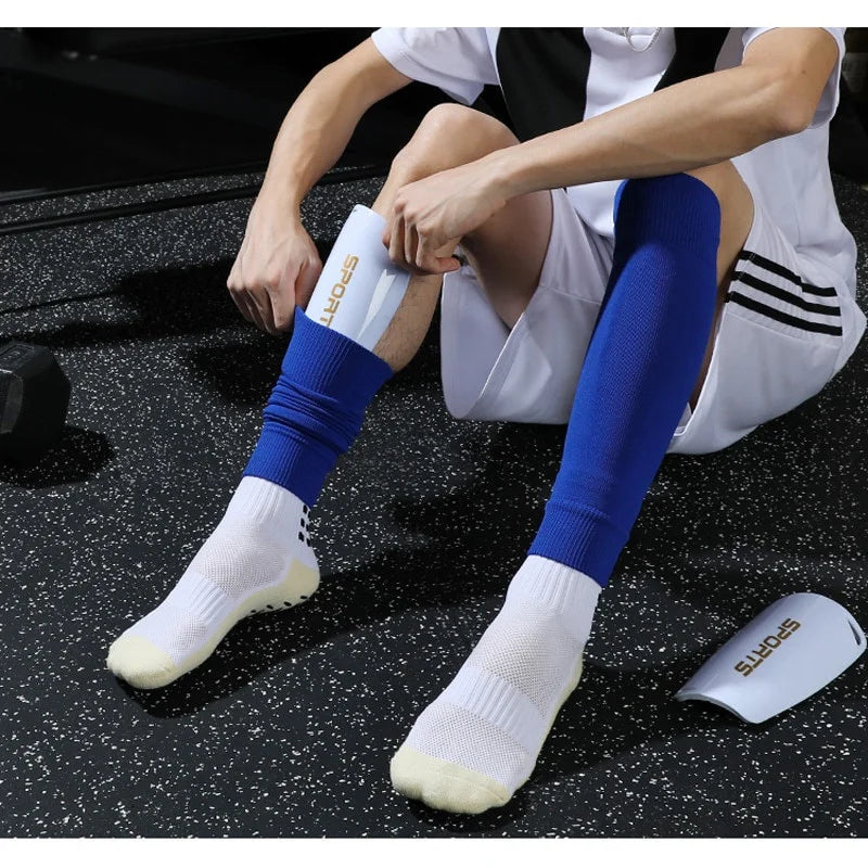 1 par de calcetines de pantorrilla de fútbol protectores de fútbol calcetines largos de fútbol protector de pie calcetines fijos calcetines de protección de pantorrilla al aire libre