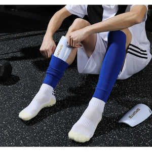 1 par de calcetines de pantorrilla de fútbol protectores de fútbol calcetines largos de fútbol protector de pie calcetines fijos calcetines de protección de pantorrilla al aire libre