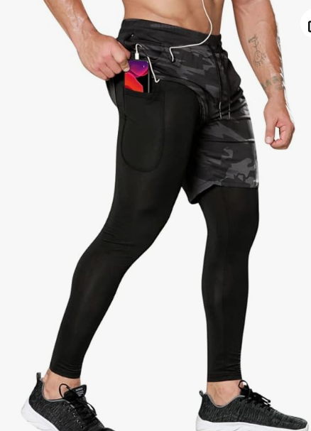 Pantalones de correr para hombre con bolsillos, pantalones de compresión 2 en 1 con pantalones cortos, mallas atléticas de secado rápido