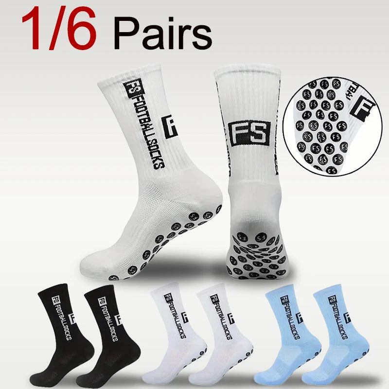 Calcetines deportivos antideslizantes para hombre, medias de fútbol cómodas y transpirables con parte inferior de silicona para correr, absorbentes del sudor, de secado rápido, 1/6 pares